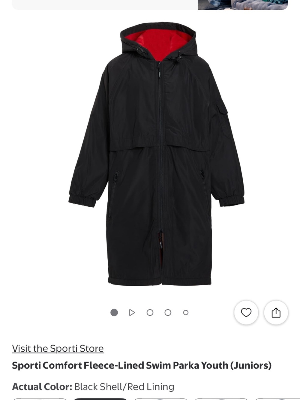 Sporti Black Swim Parka with Red Fleece Lining - Youth Medium